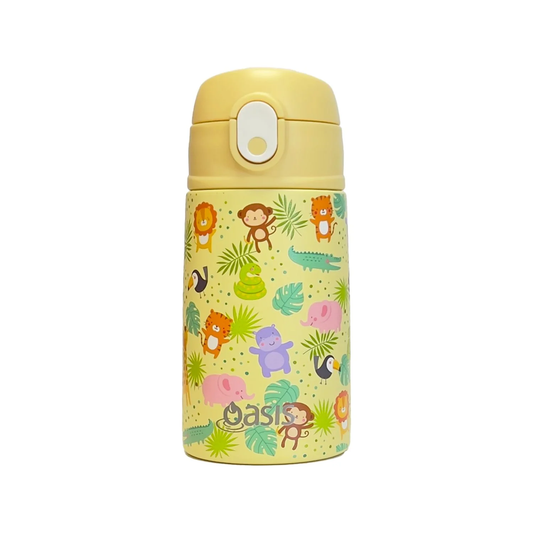 Oasis Kids Water Bottle with Sipper Silicone Straw 400ML (Safari Buddies - Yellow)