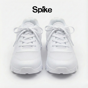 White sneakers on a white background with 'Spike' branding.