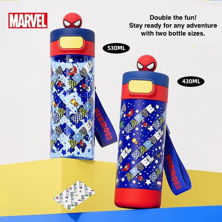 Marvel Spiderman Water Bottle Gift Set – 2 Bottles (430ml & 530ml): Insulated & Tritan Plastic